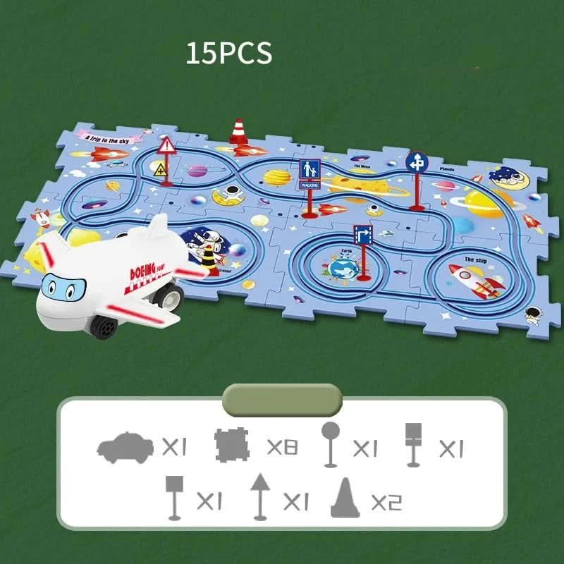 Educatieve circuitpuzzel met elektrische voertuigen 