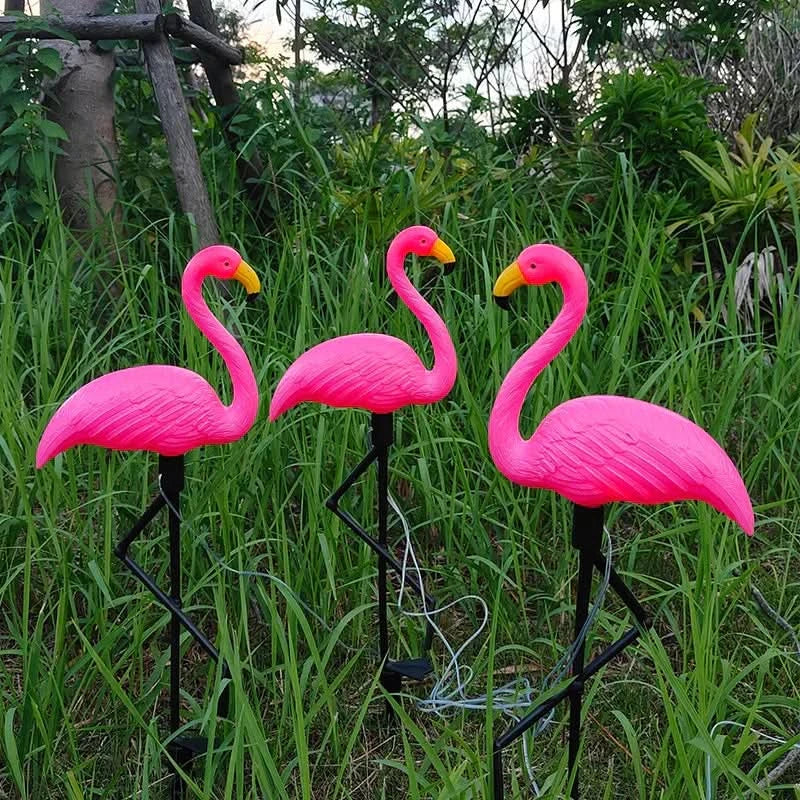 Flamingo Rosa solar luminoso – Jardim mágico à noite 