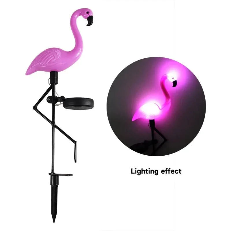 Flamingo Rosa solar luminoso – Jardim mágico à noite 