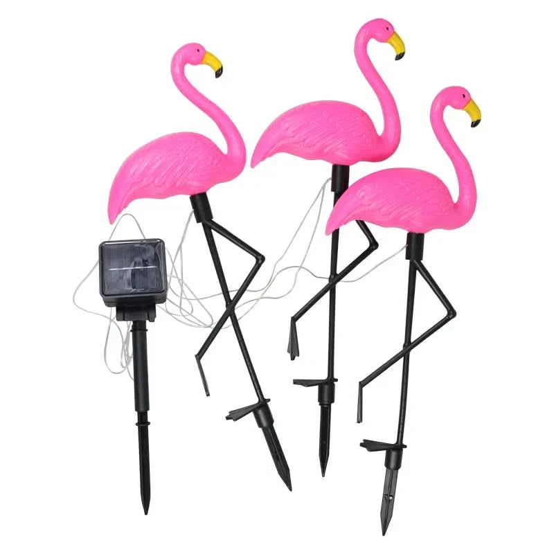 Flamingo Rosa solar luminoso – Jardim mágico à noite 
