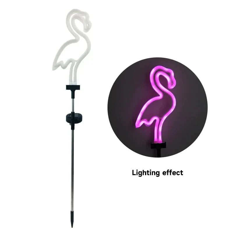 Flamingo Rosa solar luminoso – Jardim mágico à noite 